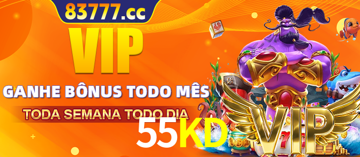 Banner promocional do 55KD oferecendo 100% de recompensas adicionais contínuas para quem fizer o login diário (Daily sign-in), com um mascote de coelho.
