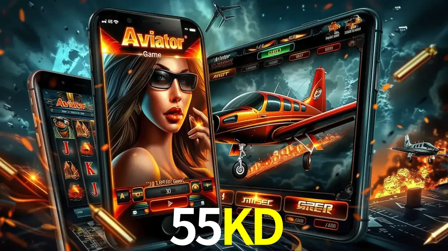 O popular jogo de apostas Aviator exibido em vários celulares e tablets, mostrando a interface emocionante e a ação de voo disponíveis para jogar agora no 55KD.