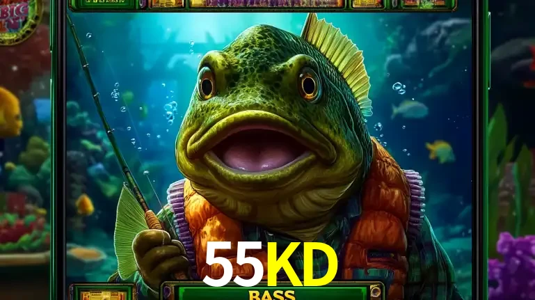 Personagem de peixe pescador do popular jogo de slot com tema de pescaria, uma das emocionantes opções de caça-níqueis para jogar e ganhar no cassino 55KD.