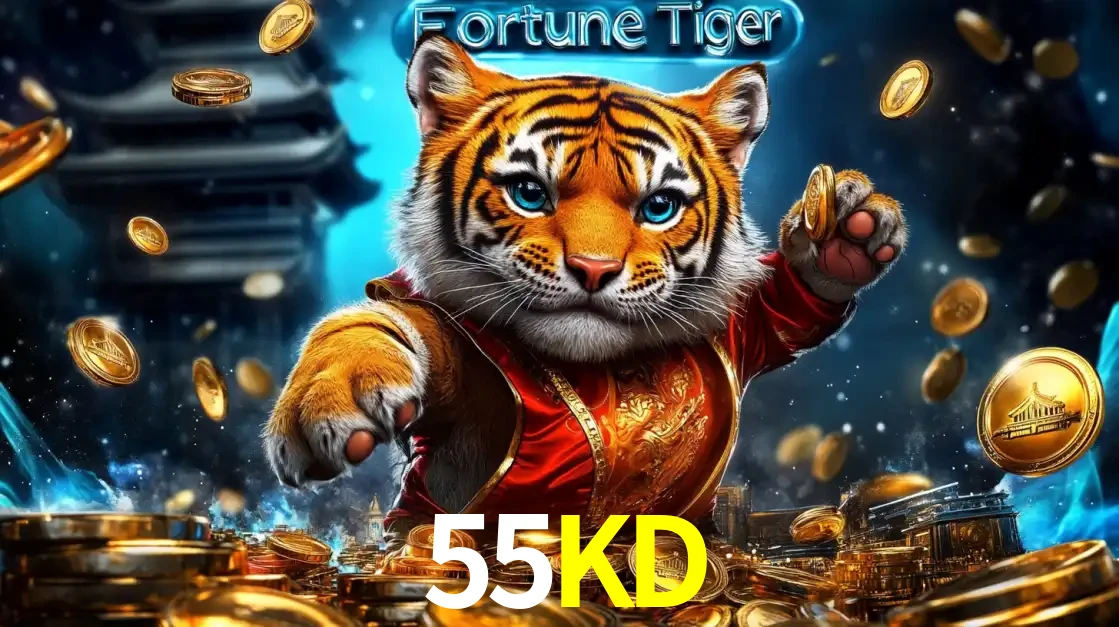 Imagem promocional do jogo de slot Fortune Tiger, com um tigre majestoso em traje tradicional cercado por uma fortuna em moedas de ouro, disponível agora no cassino 55KD.