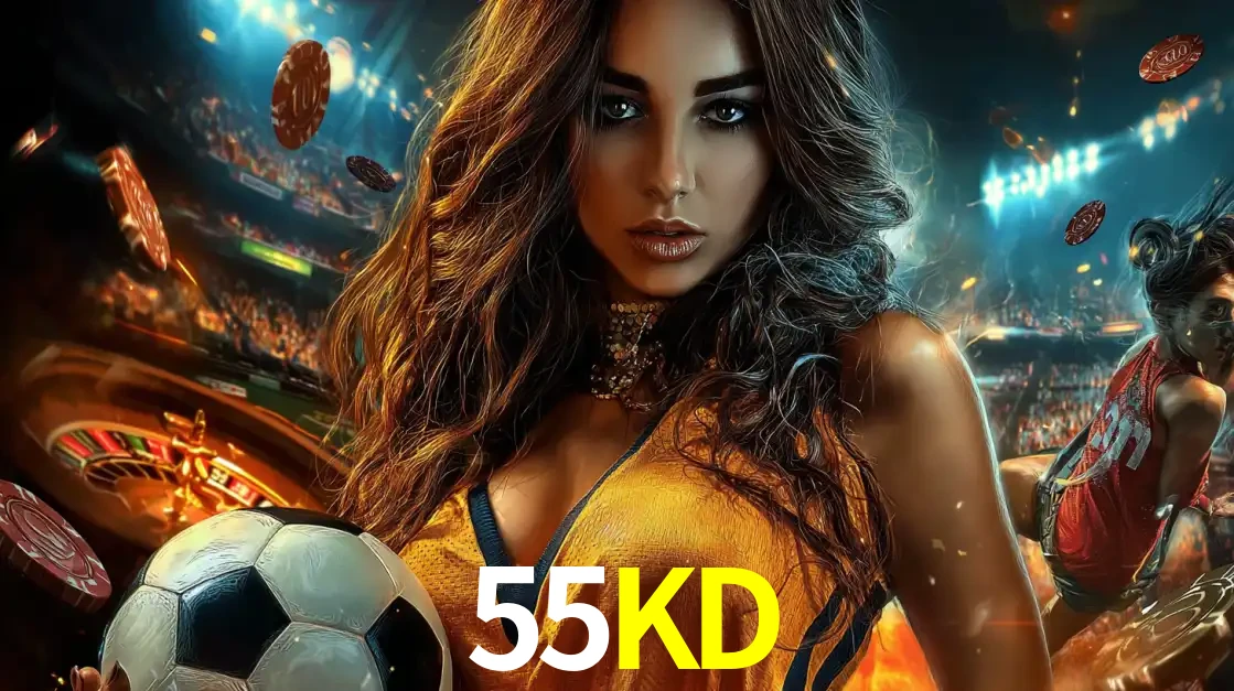 Mulher segurando uma bola de futebol em uma montagem que mistura a paixão esportiva com a emoção da roleta de cassino, tudo disponível na plataforma 55KD.